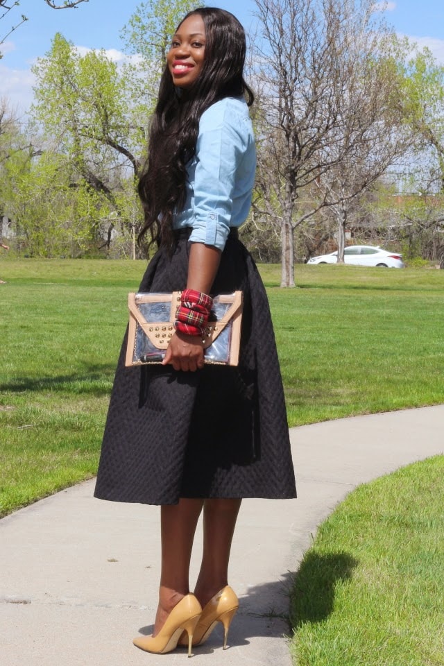 Quilted skirt + Foldover chambray