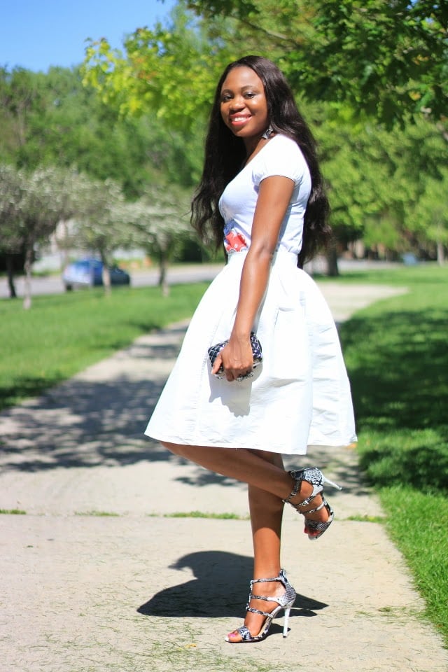 Whiteout: Printed tshirt + Skater skirt