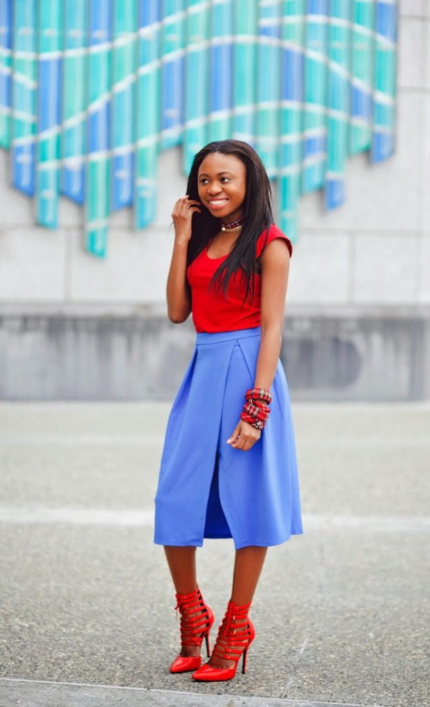 Wrap skirt paired with basic tee