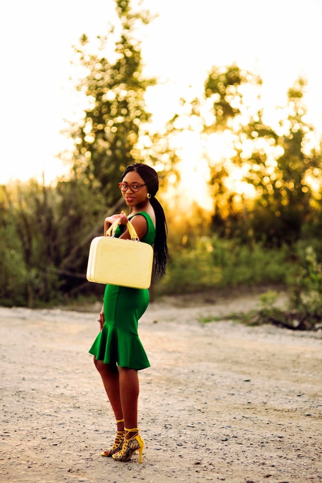 Lace up sandals and structured luggage purse