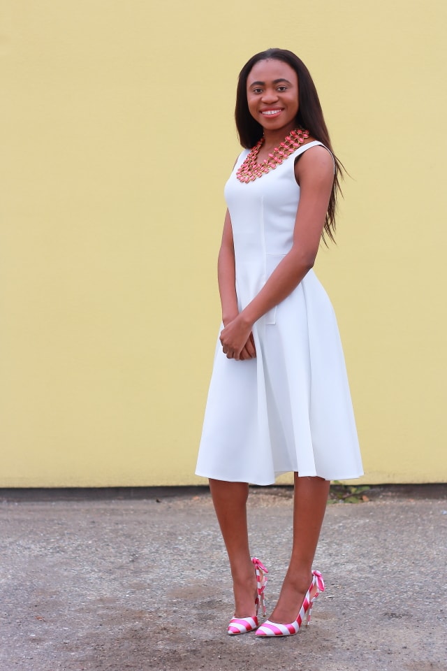 Style blogger, Flare dress, midi dress, midi dress, reversible necklace, stripe sandals, fashion blogger, Alaska blogger, Amrita Singh