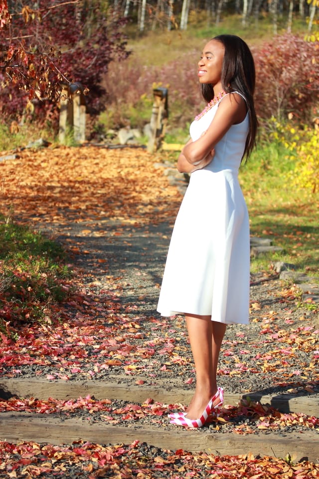Affordable fashion, Flare dress, midi dress, midi dress, reversible necklace, stripe sandals, fashion blogger, Alaska blogger