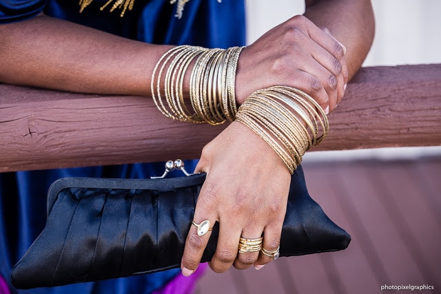 Arm candy with metallic bangles and stackable rings