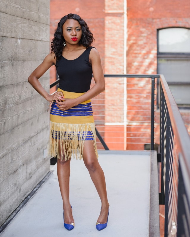 Nigerian in traditional inspired aso oke fringe skirt