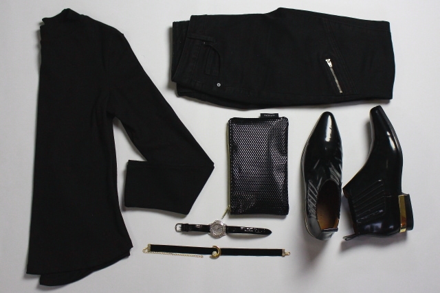 All black outfit flatlay