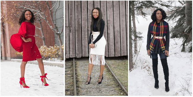 Red cape dress, white fringe skirt, thigh high kitten boots