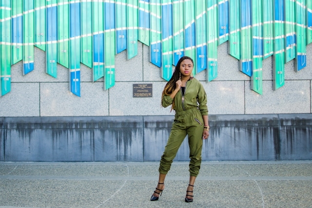 GoJane olive bomber jumpsuit