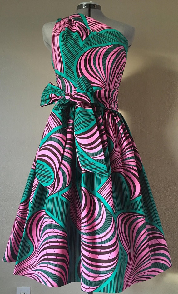 pink and green african print dress