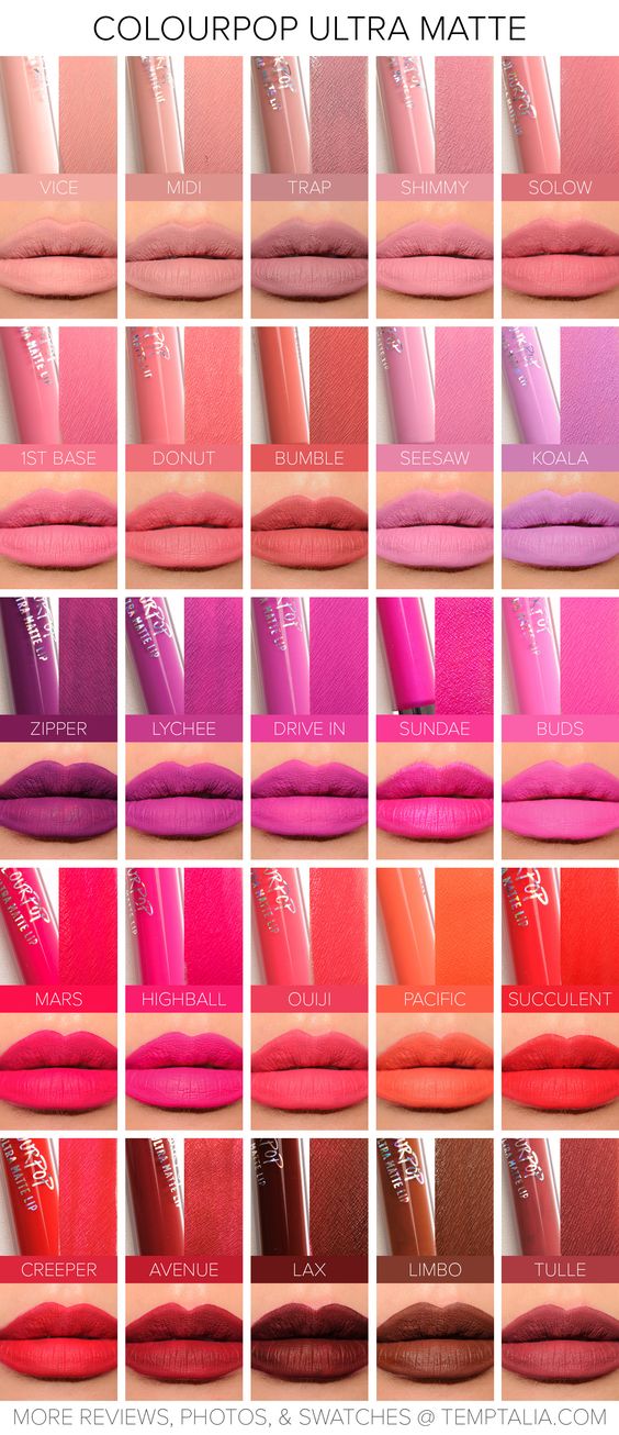 Swatches of Colourpop Ultra Matte Lip Stain