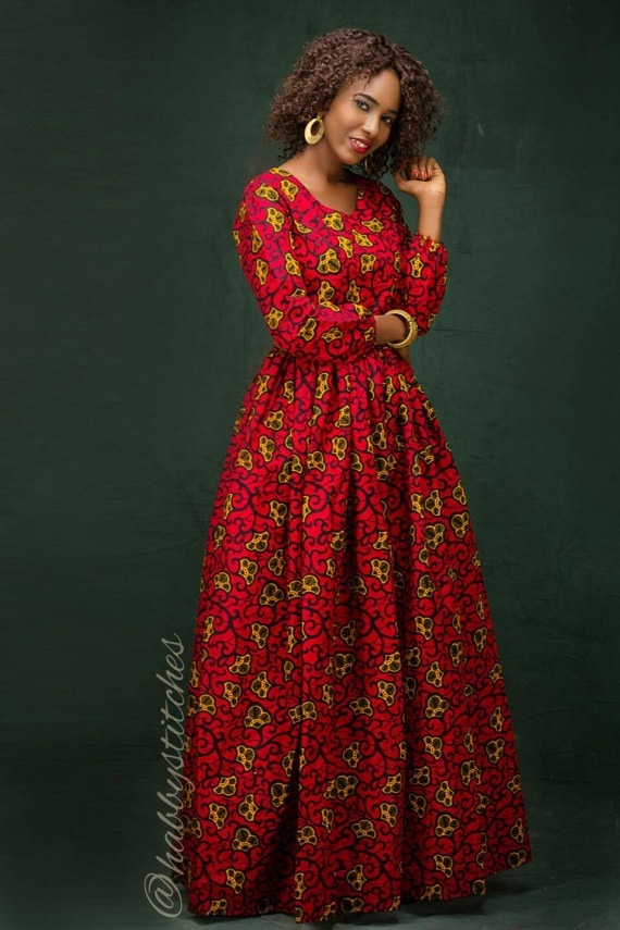 ankara gathered gown