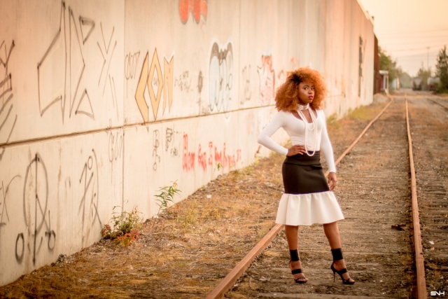 She's stunning and I'm obsessed with her black and white monochrome outfit! White long sleeve bodysuit with deep V neck combined with an two tone neoprene peplum skirt and beaded heeled sandals and the perfect statement choker from Amrita Singh jewelry. Work style, dressy outfit, women's style, black girl, Nigerian blogger