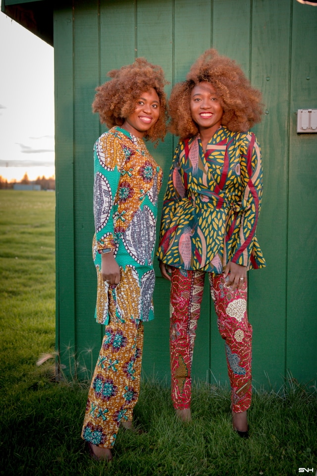 Twins: Born Together. Friends Forever! They definitely make me wish I had a twin to go through life with. These fraternal twins look so chic rocking this African print ankara pant suit. Definitely saving this look for fall and the holiday. Fall style, dutch wax, kente, kitenge, dashiki, African styles, African prints, Nigerian style, Ghana fashion #ankara #africanprint #kente #ootd #twins