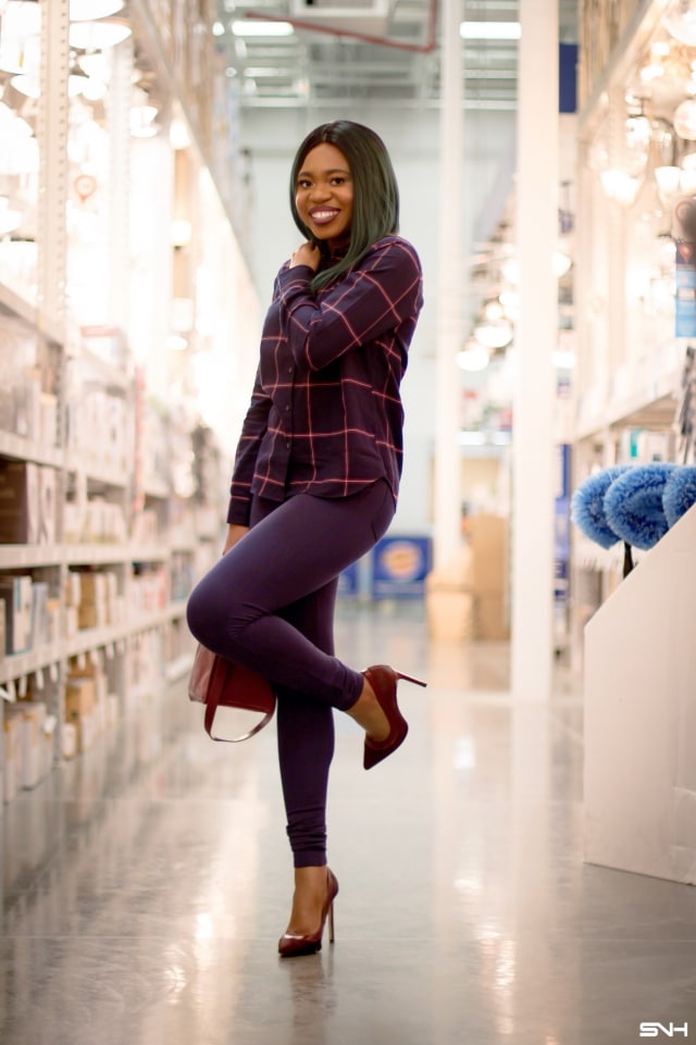 Louisa Moje escapes the -16ºF Alaskan weather for refuge in a home improvement store. She shares a recap on her experience. Garbed in a stunning high-waisted cotton pants and a button-down shirt that is worn untucked!