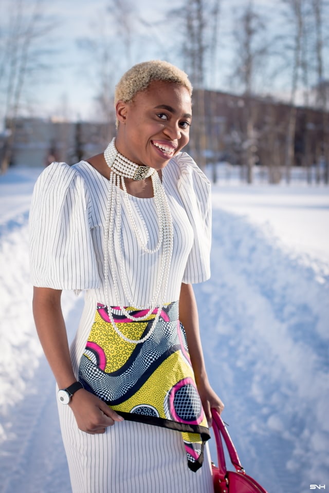 Oh yes! This African print peplum dress is making me feel all sorts of excited about modern African dress styles. That asymmetrical peplum and exaggerated sleeves scream bold, classy and stylish. And that vibrant slingback pumps, choker necklace and dome satchel? I'm excited to see more stunning ankara styles like this! #africanprint #ankarafashion #ankara #kente #wakanda