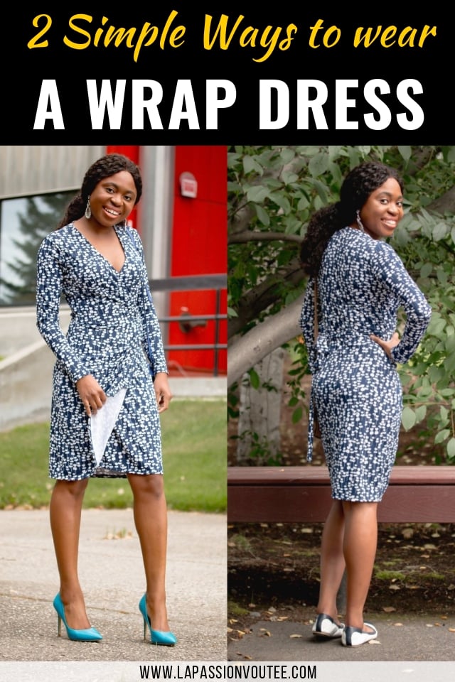 Styling this chic navy floral wrap dress in two simple ways today to show you how to get the most out of your wardrobe. Everyday style for women! Alaska fashion blogger, faux wrap dress, Amazon wrap dress, fall fashion, New Jersey fashion blogger, workwear, office style