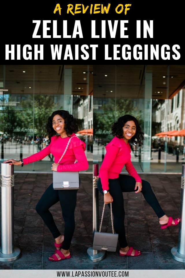 Zella Live in High Waist Leggings - A review of the best everyday leggings. Finally a pair of leggings that LIVES up to its promises. Zella Live In High Waist Leggings is the perfect comfortable, moisture-wicking, tummy-control, and opaque legging that does not break the bank. It’s so versatile that you can wear it to work, to run errands and doubles up as the ultimate travel wear. Here’s my review about what I like and dislike about this legging. This look is all about pink sweaters, Zella leggings, Alaska blogger, New Jersey fashion blogger, and black leggings.