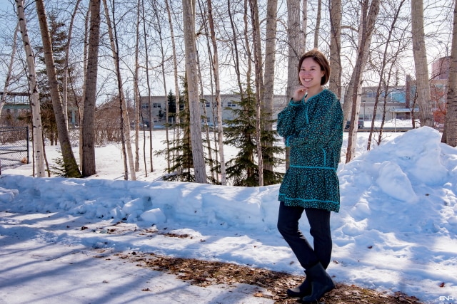 The beauty of wearing a Kuspuk. The Alaskan Native cultural overshirt (dress)