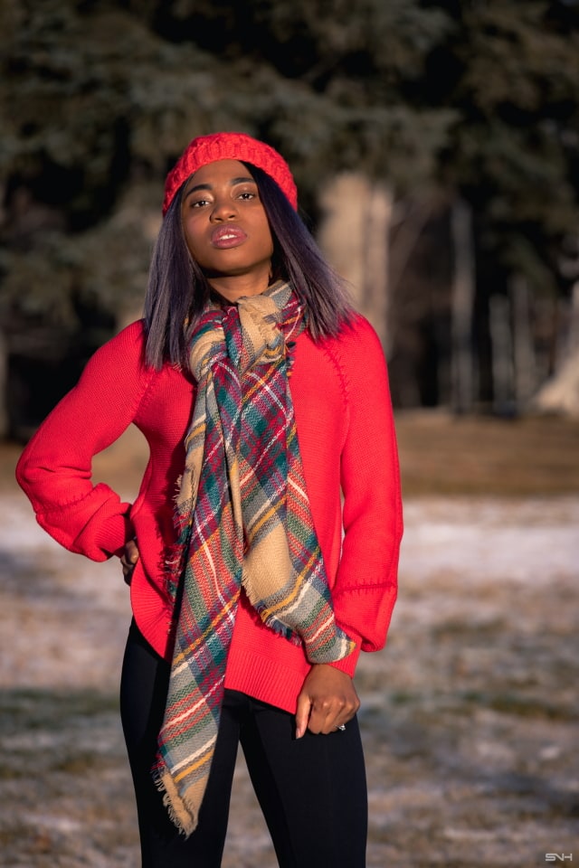 A fun and vibrantly beautiful cold weather outfit wearing a pullover sweater, highly-rated Zella leggings, oversized blanket scarf and a pair of chic riding boots. This is a practical and stylish cold weather look that can be worn time and time again during colder months. This post is all about winter outfits, Alaska fashion, New Jersey fashion blogger, black style blogger.