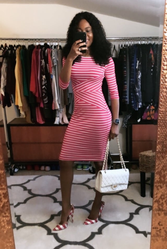 Amazon Fashion Three Quarter Sleeve Striped Pencil Dress