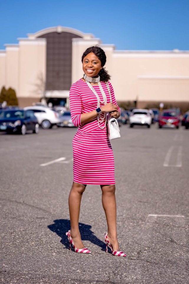 Style blogger, Louisa shows us how to style the best Amazon bodycon dress. She breaks down how to transform this 3/4 sleeve dress by pairing it with slingback striped sandals, a quilted structured purse (Chanel-inspired bag), and statement jewelry for the ultimate date night outfit or cocktail dress. Next, she styles it with a pair of pink braided slides. With so many summer outfit options, you’re not going to believe how cheap this pencil dress is. This post covers summer outfits, summer dresses, bow pumps #amazonfinds #amazonhaul #amazonfashion