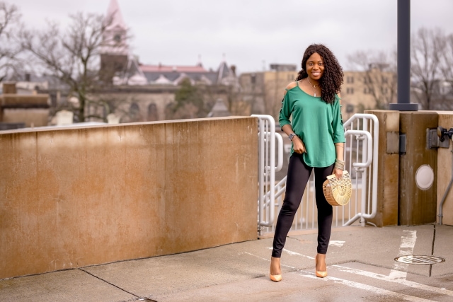 Looking for cute yet practical office outfits women? As a young professional, Louisa shares how to style a casual and stylish business look that’s a hit in price and quality. Her chic cutout blouse is under $16 and that black Betabrand pants is actually a yoga pant! Also included in this look are layered choker necklace, stackable bangles, no-buckle adjustable belt, and trending bamboo handbag. #workwear #officestyle #amazonfashion #amazonfinds