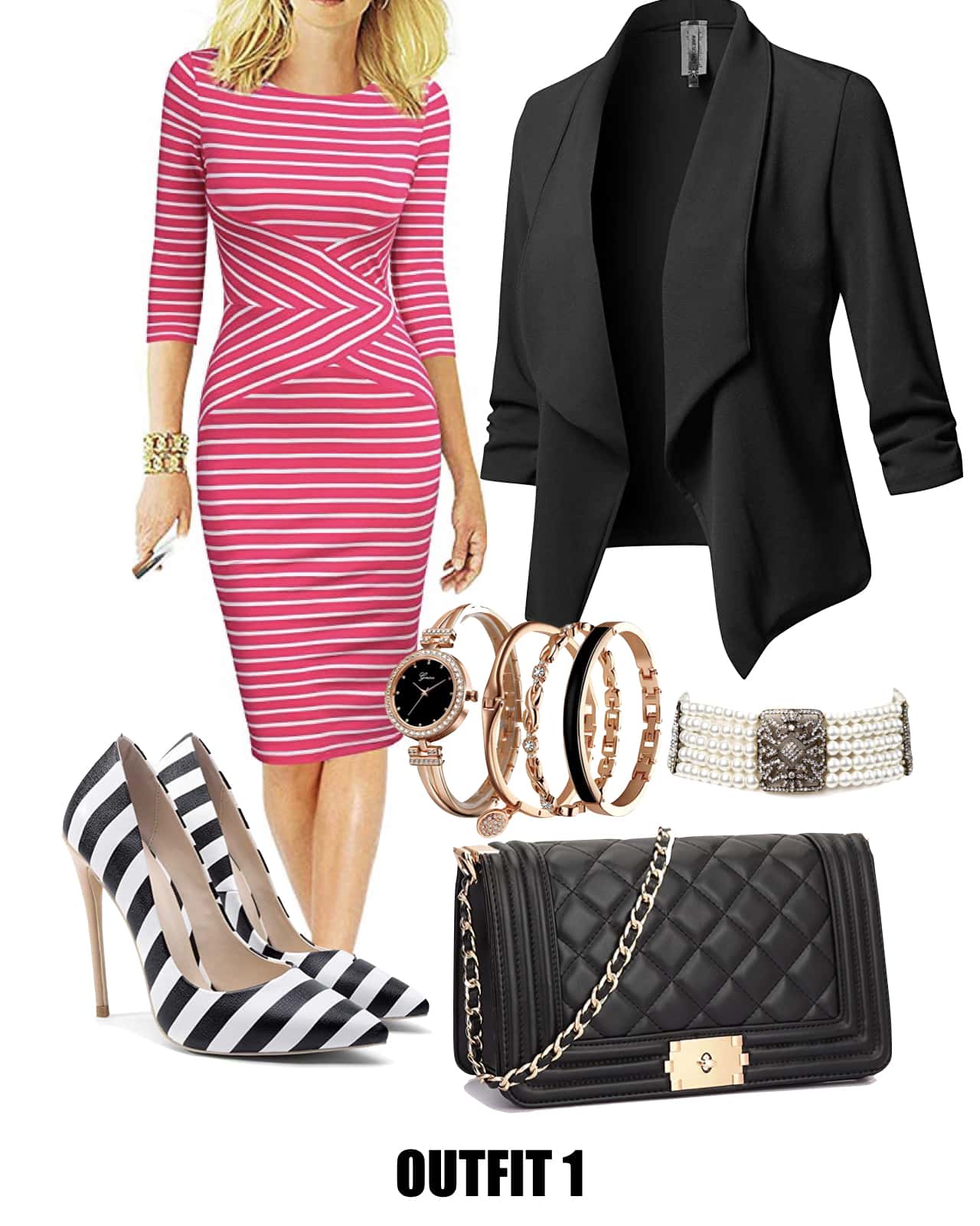 Can't go wrong with this cute (and affordable) business casual outfit. Easily transform this bodycon dress to cocktail dress in one step. #amazonfinds #amazonfashion #workwear