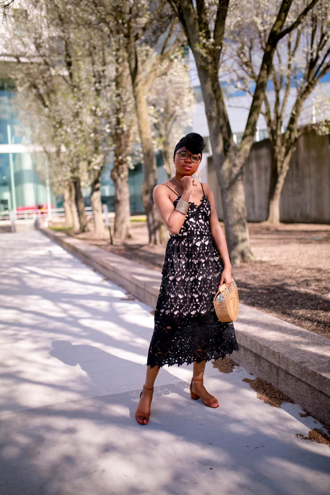 CAREFREE NIGHTS BLACK LACE MIDI DRESS