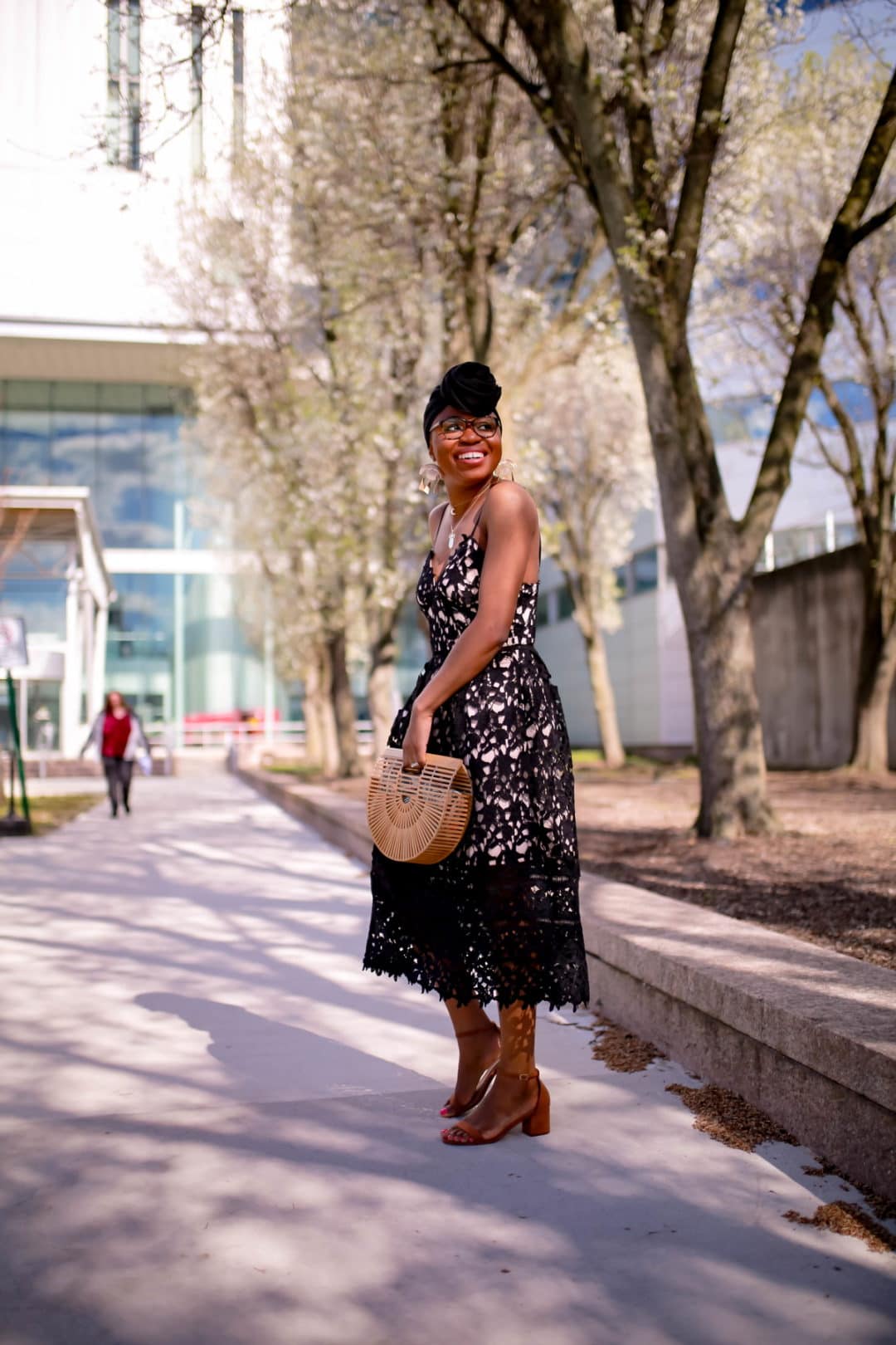 BLACK FINE LACE MIDI DRESS