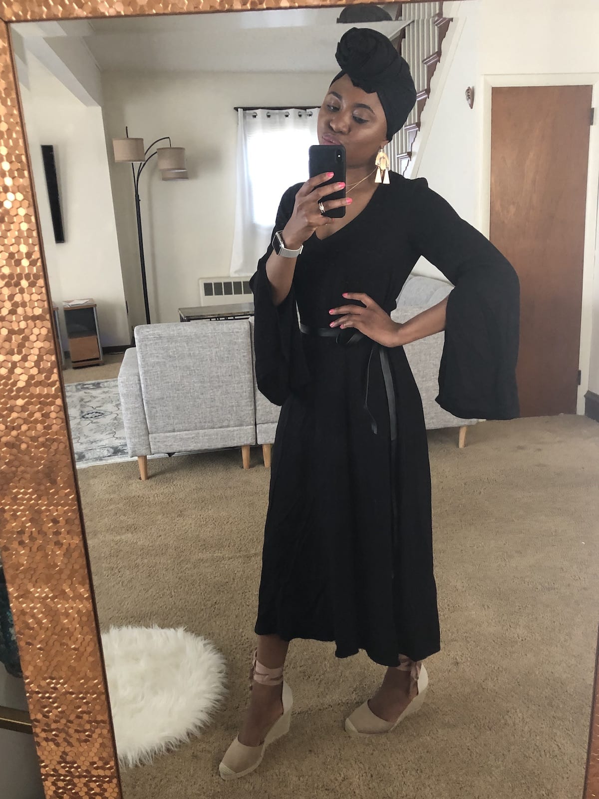 A side by side comparing wearing a JustFab Belted Midi Dress. Is JustFab a scam? Here's my honest review after spending my hard-earned money shopping for dresses and shoes on JustFab.