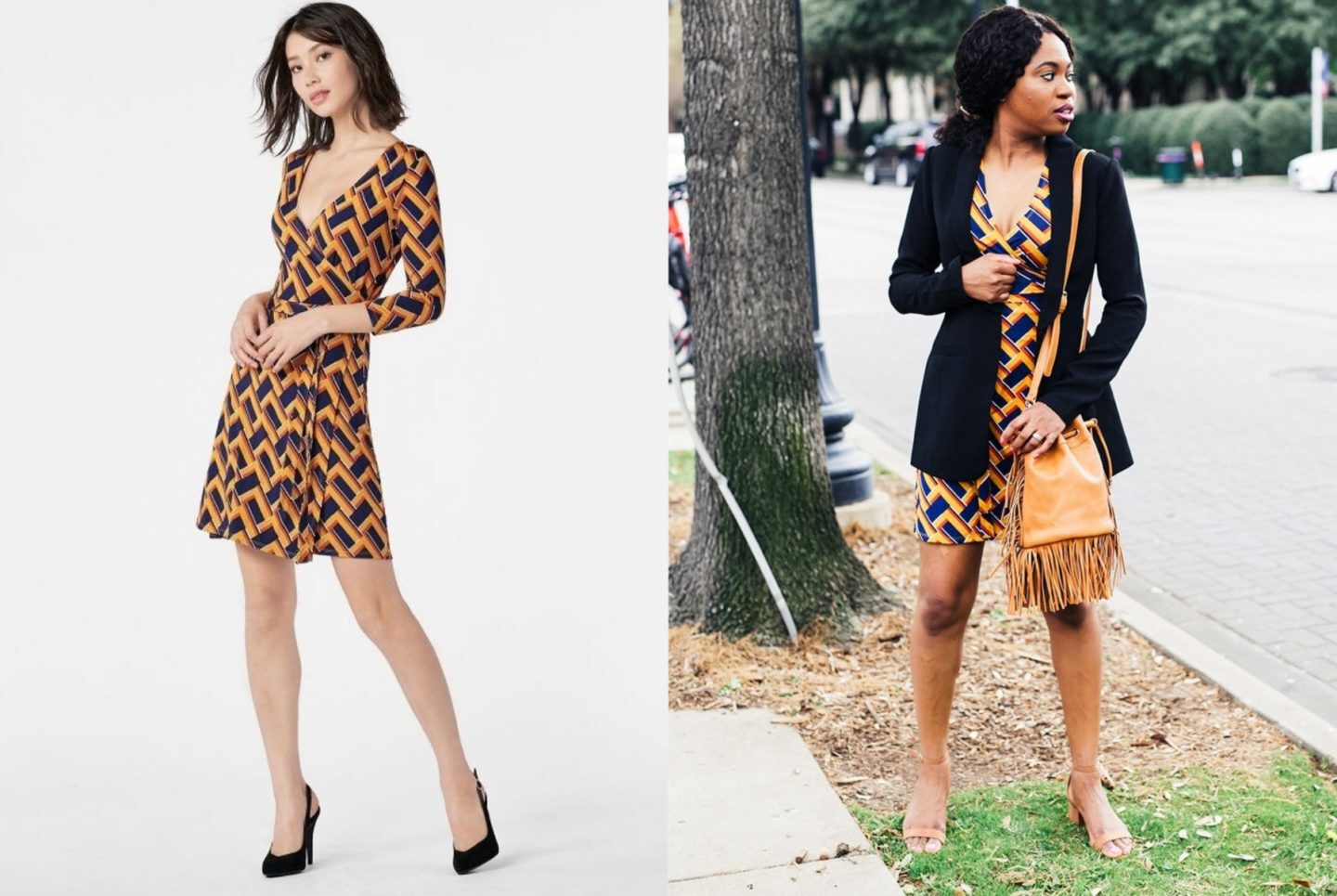 This is my honest review after spending my hard-earned money shopping for dresses and shoes on JustFab. Is JustFab legit or scam? A side by side comparing wearing a JustFab 3/4 Sleeve Wrap Dress.