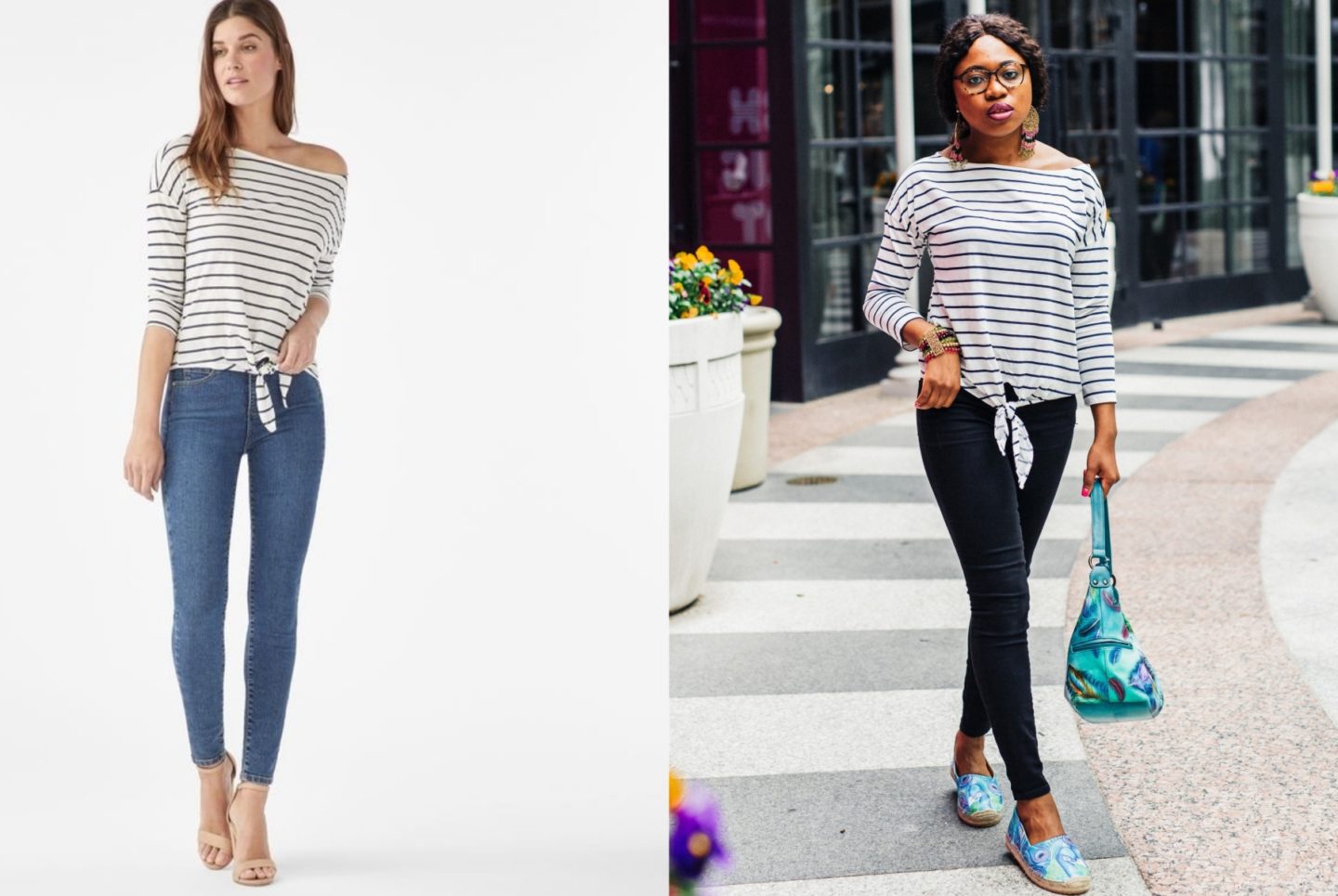 This is my honest review after spending my hard-earned money shopping for dresses and shoes on JustFab. Is JustFab legit or scam? A side by side comparing wearing a JustFab Slouchy Tie Top.