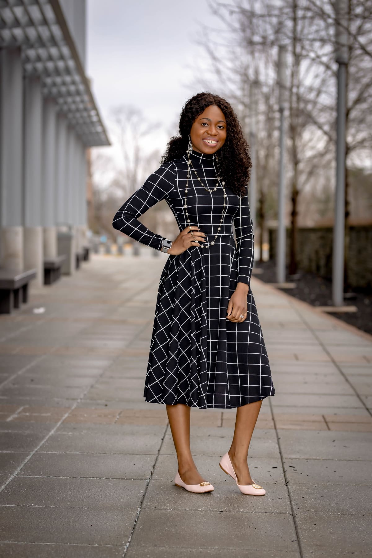The Cutest Knee Length A line Dress and Ballet Flats Everyday Style