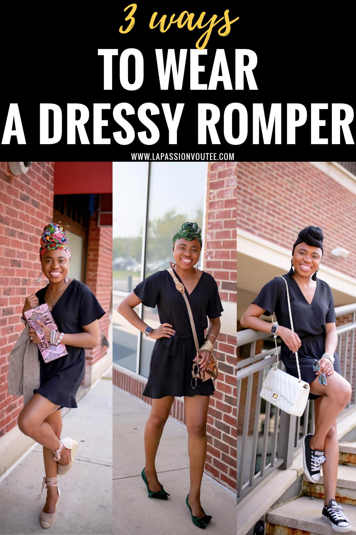 Looking for the perfect summer romper that won’t break the bank? You’ll love this black dressy romper. At a price point under $50, this stunning lightweight is great as a workwear paired with classic flats, as a date night outfit with platform espadrilles, and casual everyday look with a pair of Converse sneakers to run errands. #rompers #summerstyle #blackoutfi