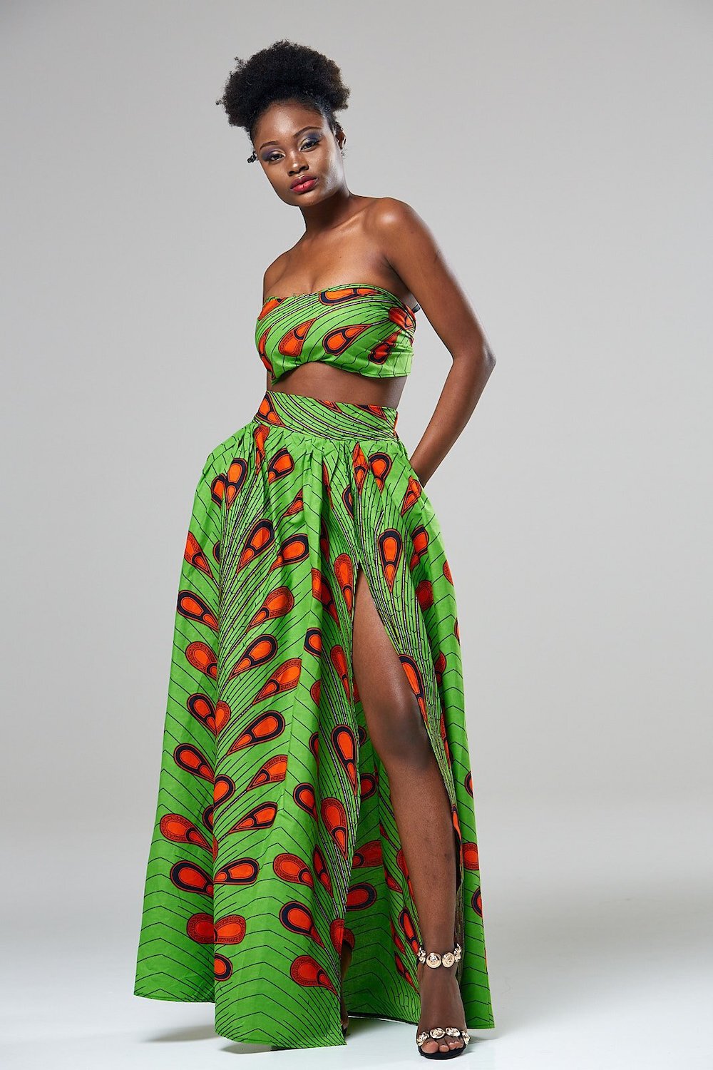 African print maxi skirt with long slit 5