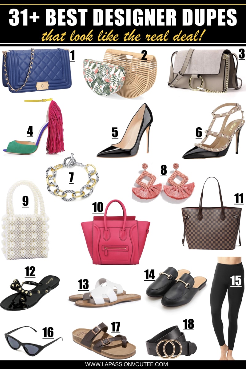 Want the designer look without the designer price tag? Read this post first! The ultimate roundup of the BEST Designer Dupes on Amazon in 2019. It features bags, shoes, clothing and other accessories from your favorite designers like Valentino, Gucci, Chanel, Christian Louboutin, Celine, Chloe and more. Click here now to see them all!