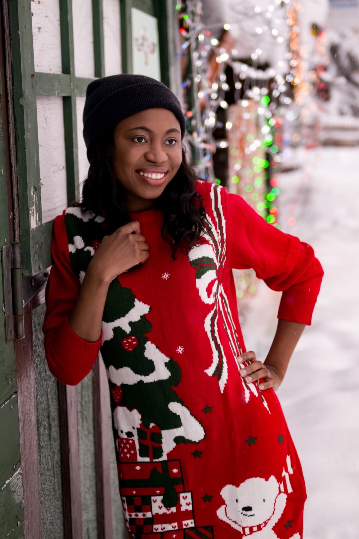 Ugly Christmas Sweater Outfit | Having so much fun in the snow rocking this ugly Christmas sweater dress. All about staying warm and comfortable this season! #uglysweater #xmassweater #sweaterdress