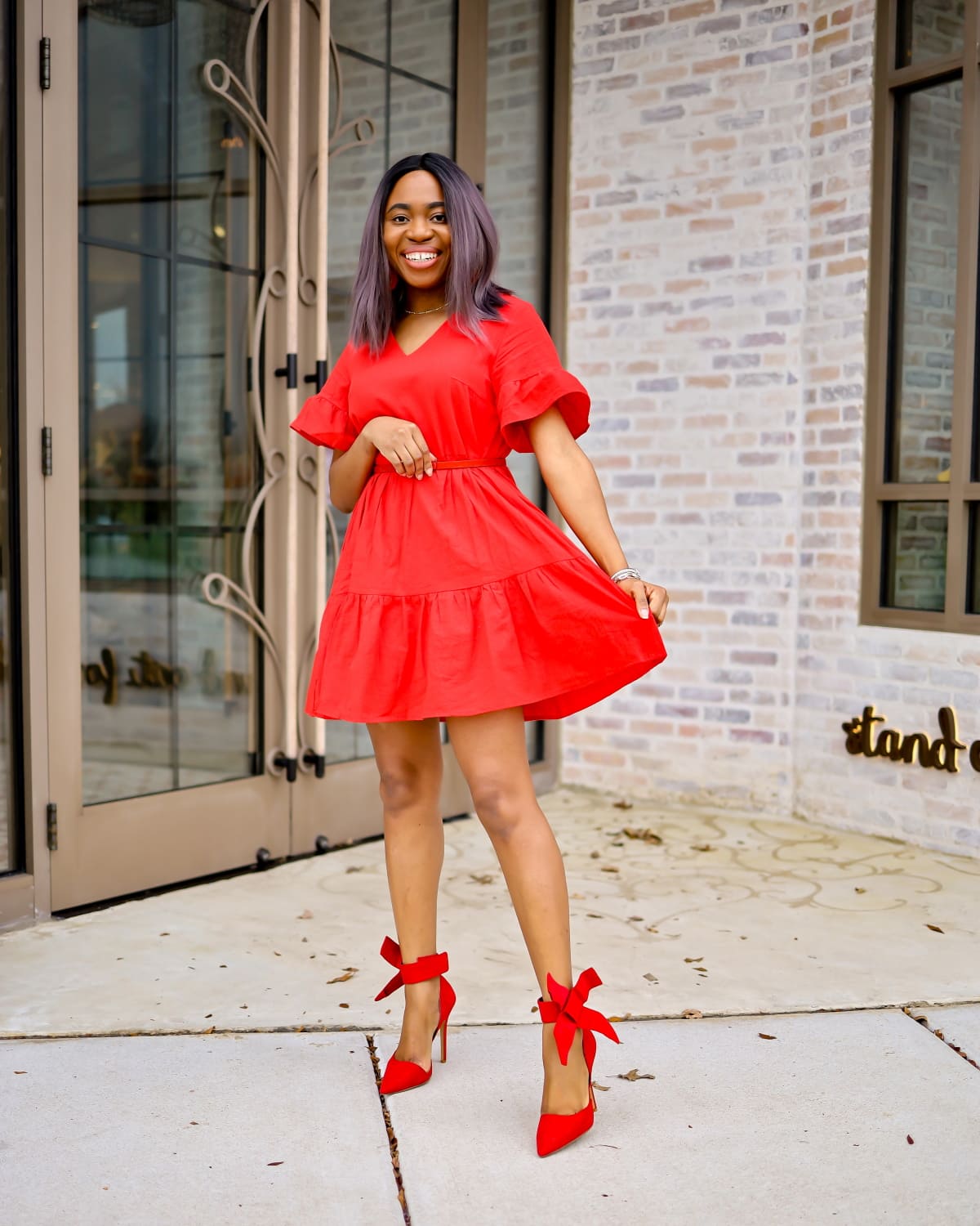 red dress leopard shoes