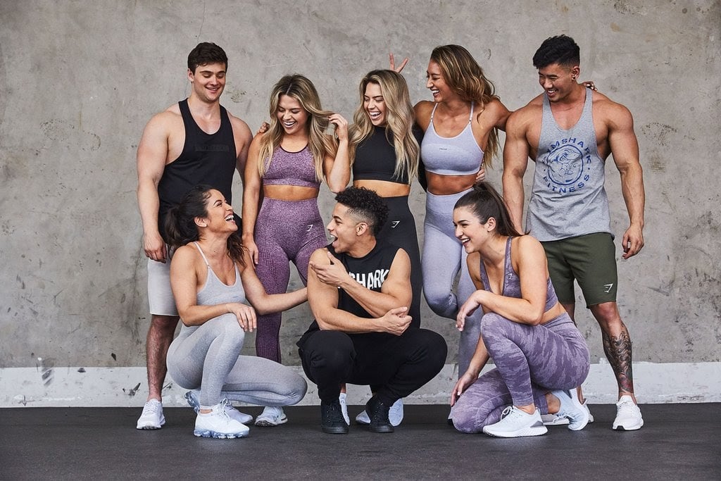 A group of young people wearing Gymshark leggings and sportswear