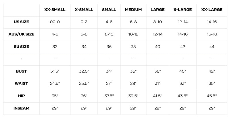 Carbon38 size chart