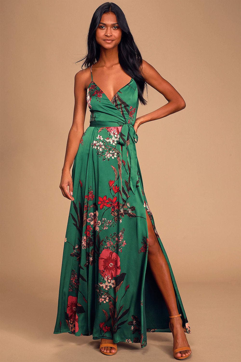Lulus Still the One Emerald Green Floral Print Satin Maxi Dress - Stores similar to ASOS