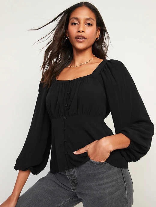 23 Great Stores like Express - Old Navy - 3/4 Quarter Sleeve Blouse in Black