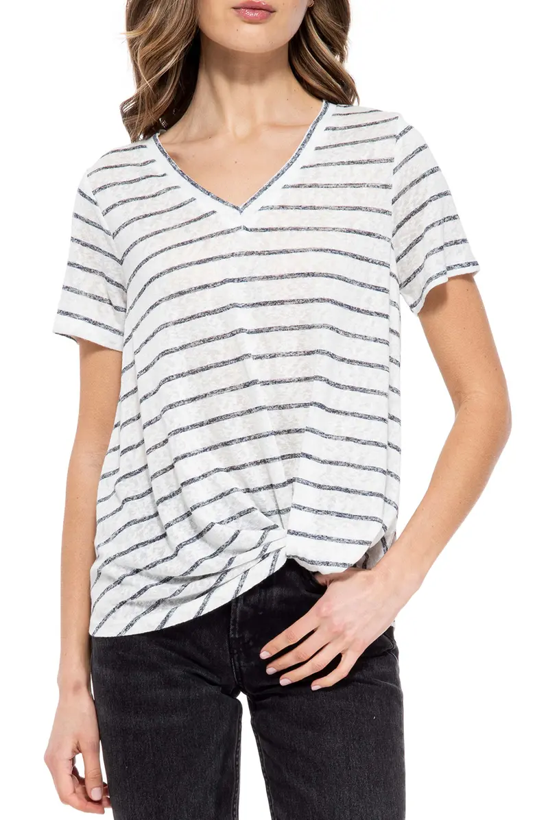 Alt text: stores like old navy - Bobeau V-neck twist hem t-shirt