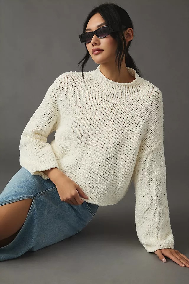 By Anthropologie Cropped Mock Neck Sweater