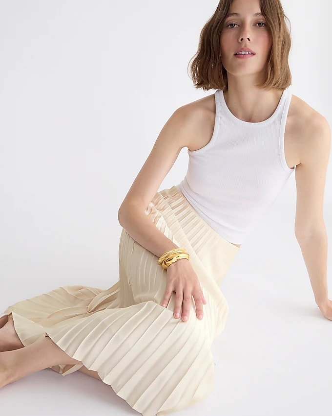 Pleated pull on midi skirt J.Crew