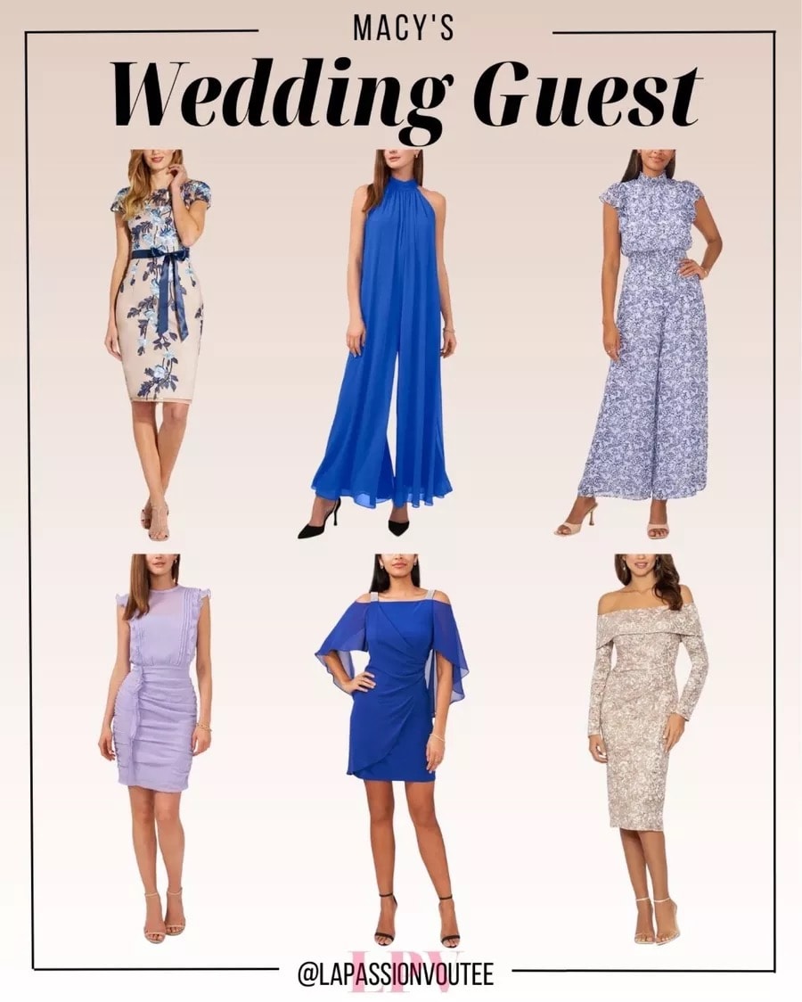 blue theme wedding guest outfit