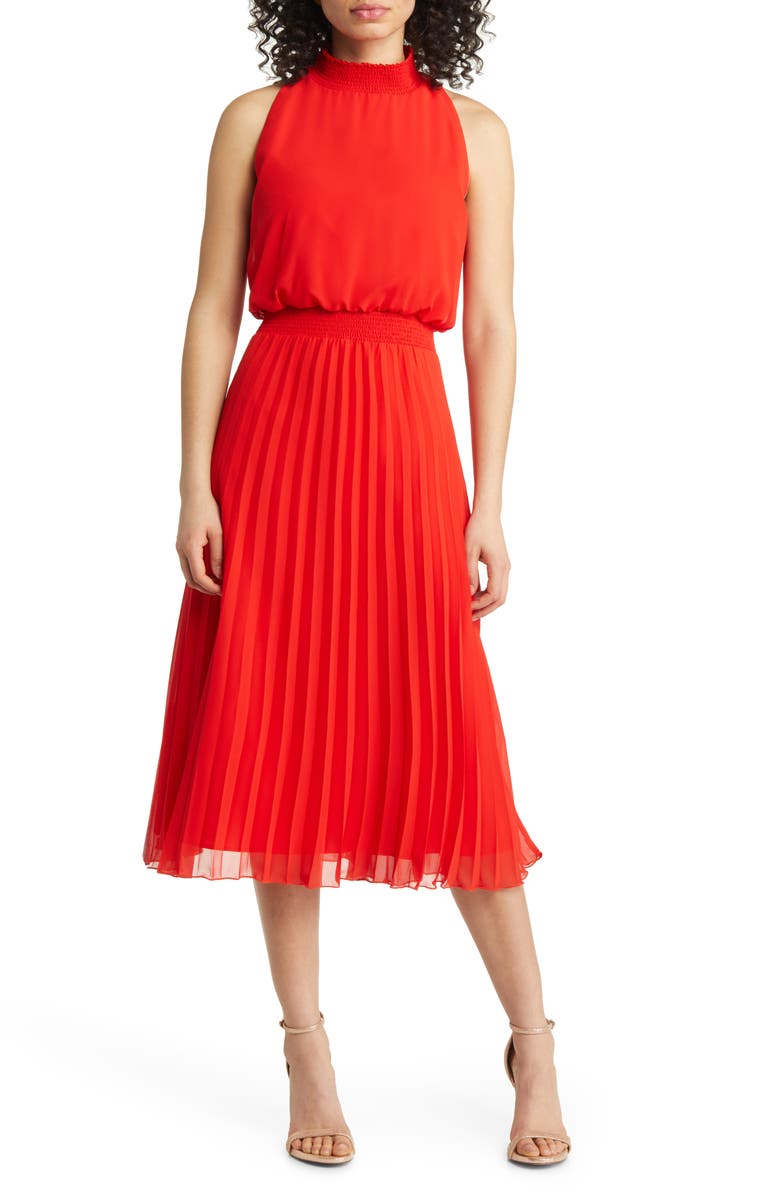 Nordstrom Smocked Pleat Sleeveless Midi Dress