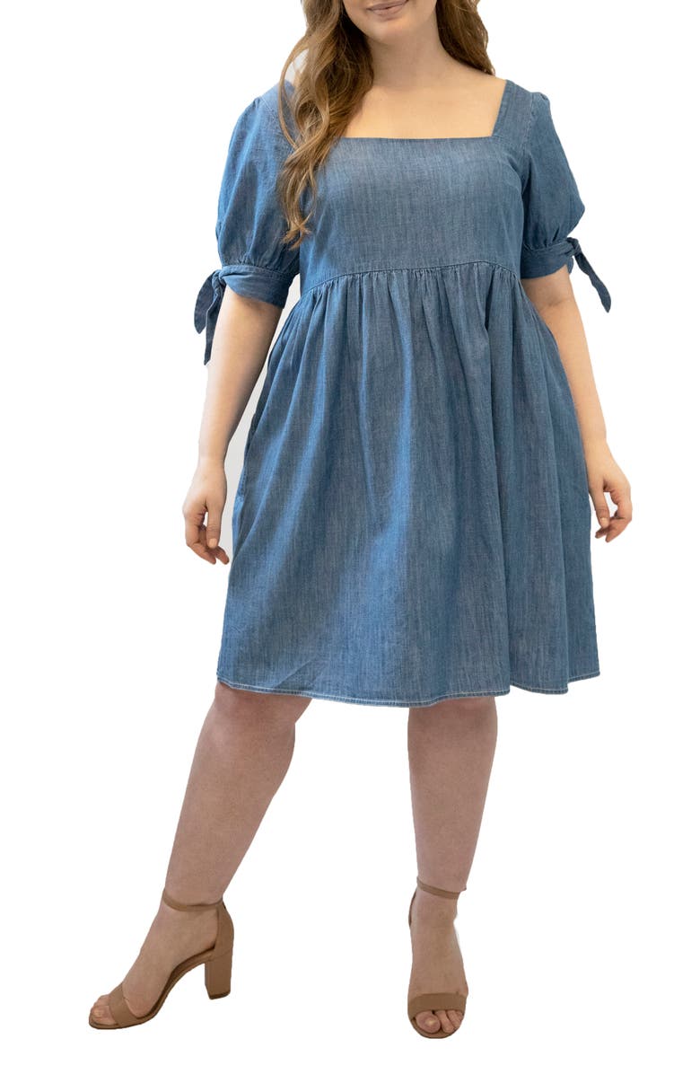 Nordstrom Tie Sleeve Denim Babydoll Dress