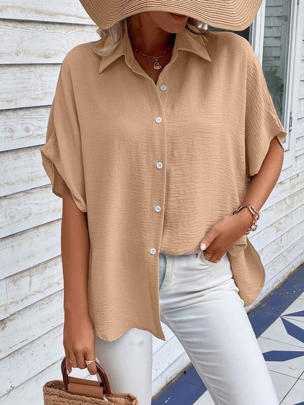 Shein Batwing Sleeve Button Front Shirt