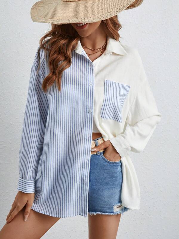 Shein Frenchy Striped Print Drop Shoulder Shirt