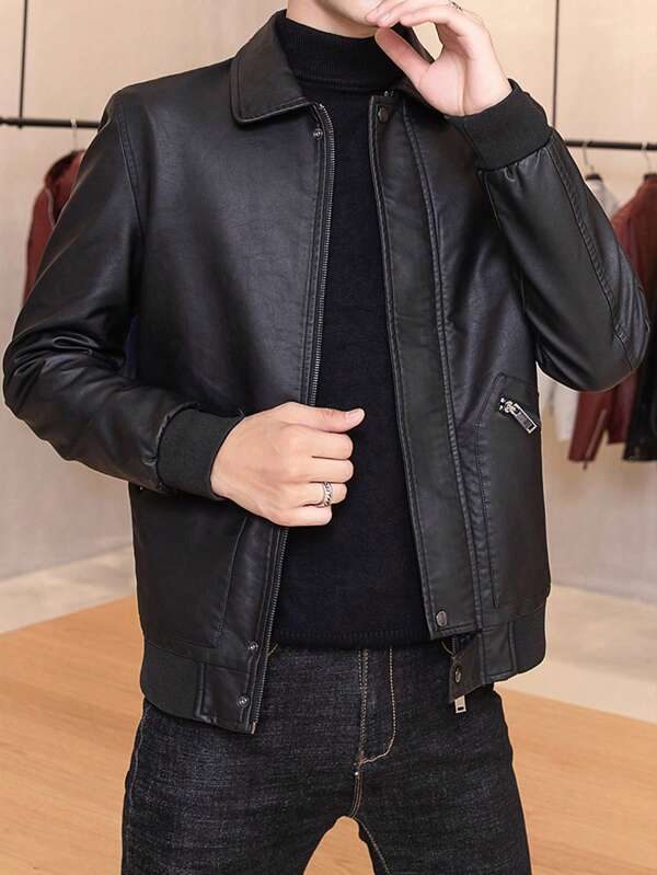 Shein Manfinity Homme Men Zip Up PU Leather Jacket